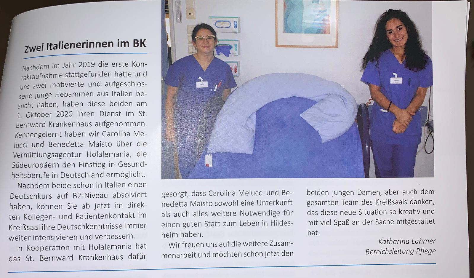 Ein interessanter Artikel des St.Bernward Krankenhauses in Hildesheim über die beiden neuen hervorragenden italienischen Hebammen und die Rolle von Holalemania bei ihrer Integration in Deutschland...